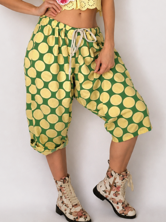 Cloudless Lemon / Bloomers Victorian Pants Shabby Chic Aplique Lemon Floral Print Patchwork Romantic Chic Patched Avant-garde