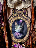 Victorian Cat / Vintage Lace Silk Cat Portrait Jabot Cottage Romantic Flower Large Edwardian Shabbychic Baroque Rose Bowtie