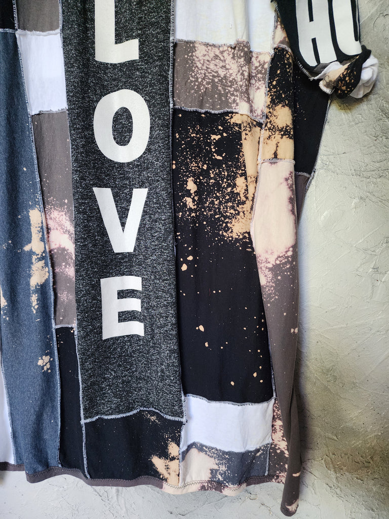 Love / Avant-garde Top Tunic Dress Black White Designer Up-cycled Clothing Patchwork Raw Vintage Cotton
