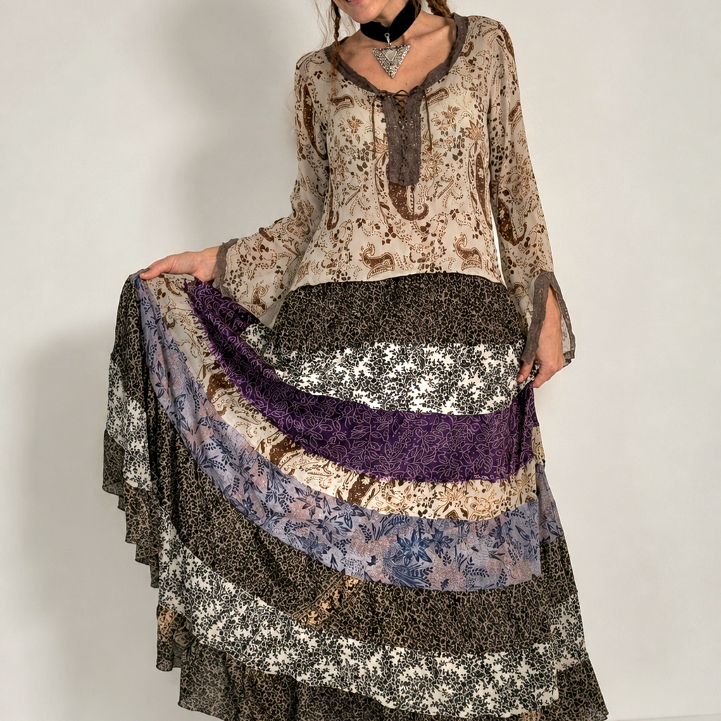 Lola's Day / Designer Garment Maxi Dress 100% Silk Shabby Chic Hippie Cottage Boho Upcycled Couture