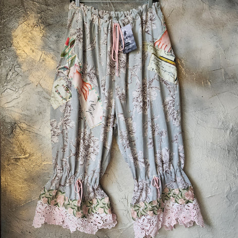 Cupid LOVE LETTERS / Designer Victorian Bloomers Ruffle European Cotton Love Letter Hand Patched  Distressing  Patchwork Floral Prints