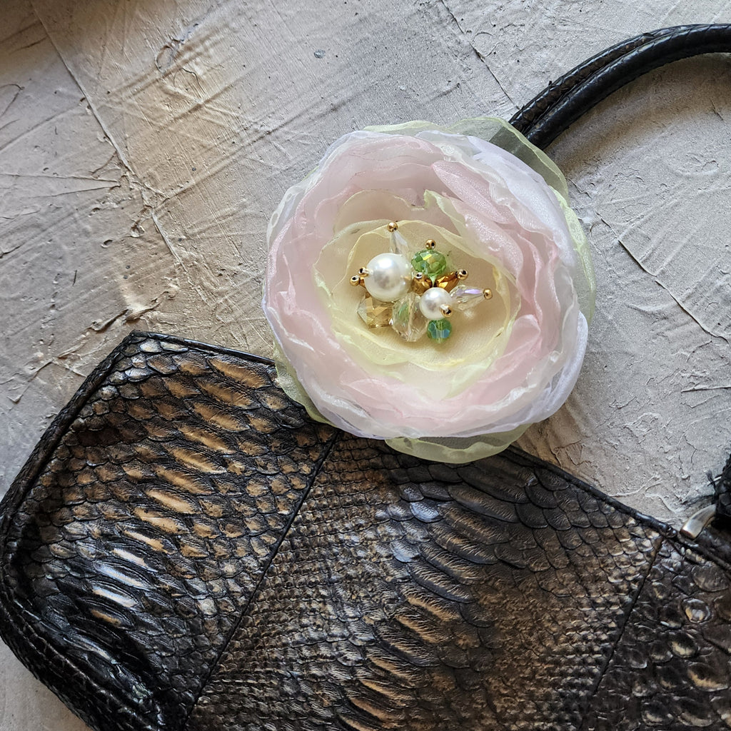 Wild Flower "Apple Mesh" /Boho Rose Choker Flower Brooch Clip Upcycled Magnolia Apple Blossom Upcycled Concept Store Made in USA