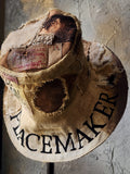 PEACEMACKER  / Designer Top Hat Upcycled Raw Wide-Brim Butterfly Patched Artisan Hat Avant-Garde Sculptural Hat
