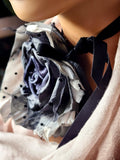 Baccara / Large Black Rose BowTie Jabot Vintage Lace Romantic Botanical Polka Dot Tulle Bohemian Accessories Black velvet Choker
