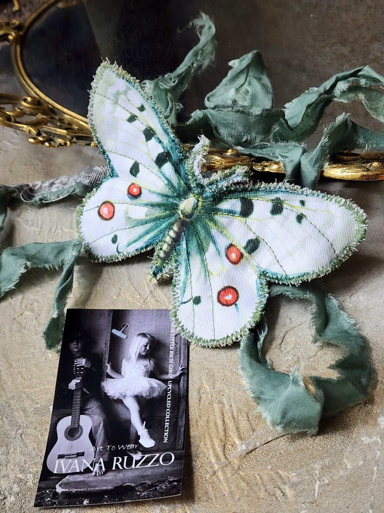 Midnight Fairy / Boho Graphic Vintage Fabric Jabot Botanical Bowtie Butterfly Necklace Belt Concept Upcycled Artisan Accessories