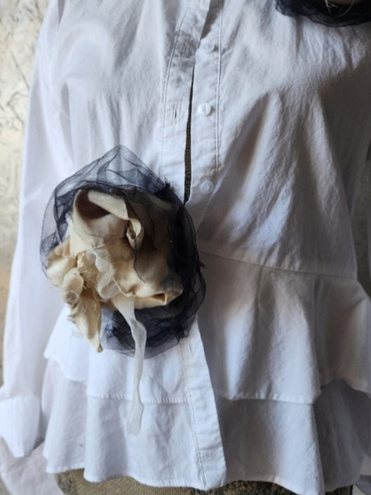 Larisa High-Low / Designer White Top Cottage Concept Avangard Artisan Rose Pin Capsule Collection Distressed European Vintage