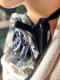 Baccara / Large Black Rose BowTie Jabot Vintage Lace Romantic Botanical Polka Dot Tulle Bohemian Accessories Black velvet Choker