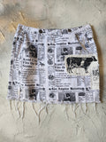 Swifty / Authentic Avant-Garde Designer Mini Skirt Upcycled Gazette Print Denim Shabby Chic Raw Cut Concept Street wear