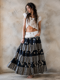 Country Lina / Authentic Boho Maxi Skirt Designer Upcycled European Cotton Denim Shabby Chic Concept Street wear