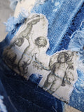 L'AZUR DE GURSON / Avant-Garde Top Hat Sculptured Designer French Garçon Cap Upcycled Blue Denim Raw Cut Patched