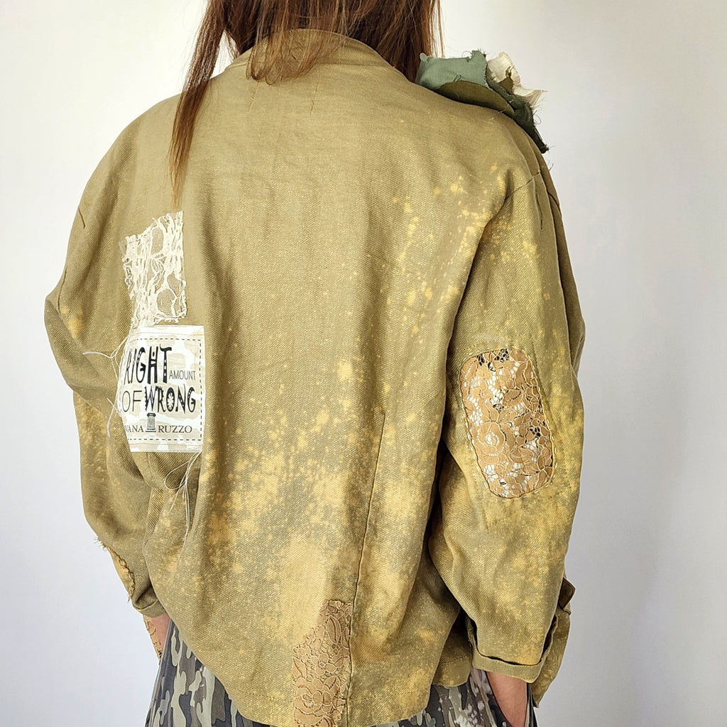 Artisan Approach / Designer Blazer Unique Concept Wear Large 3D White Rose Linen Avangard Fashion Shabby Chic Jacket