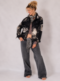 Moody Rose Academy / Boho Artisan Duster Upcycled Vintage Asid Black Denim Concept Avant-garde Patchwork Jacket