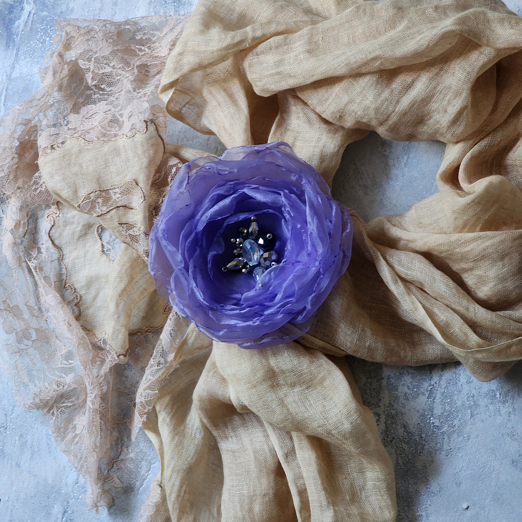 Wild Flower  / Boho Rose Choker Flower Brooch Clip Upcycled Magnolia Apple Blossom Upcycled Concept Store Made in USA