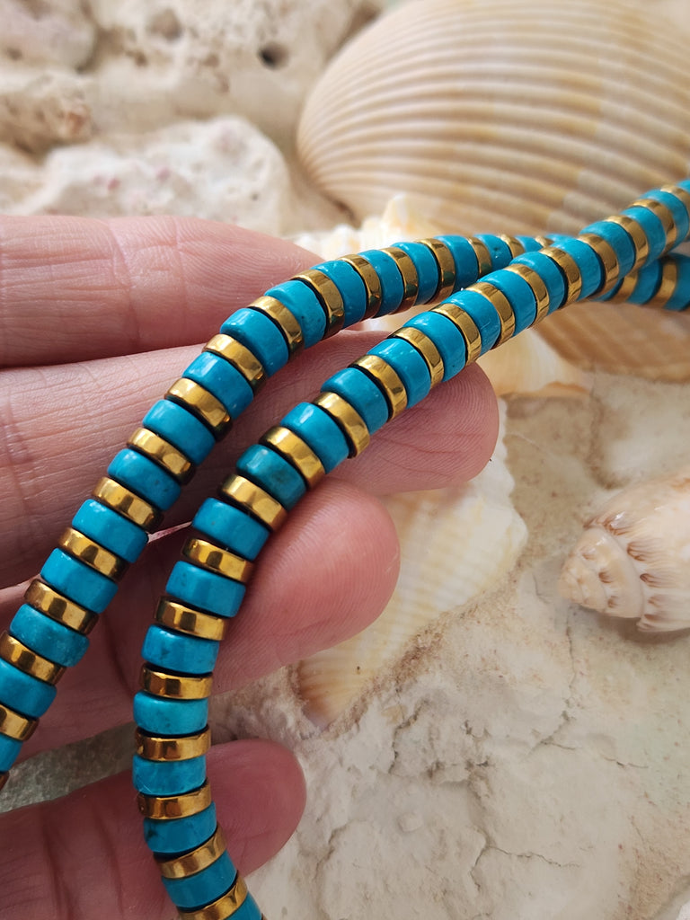 Snake Island / Surf Choker Natural Blue Stone Turquoise Unique Beaded Necklace for Men
