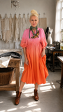 Ombré Tangerine Halyna / Designer Dress Upcycled Ombré Pink Tangerine Shabby Chic Cottage Butterfly JabotPatched Logo Monogram