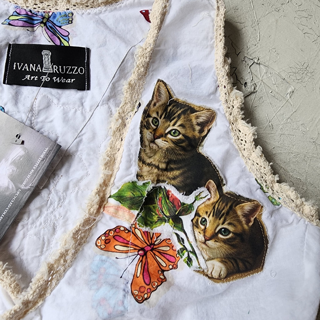 Morning Garden / Designer Victorian Top Ruffle European Cotton Cat Rose Hand Patched Distressing Patchwork Floral Top