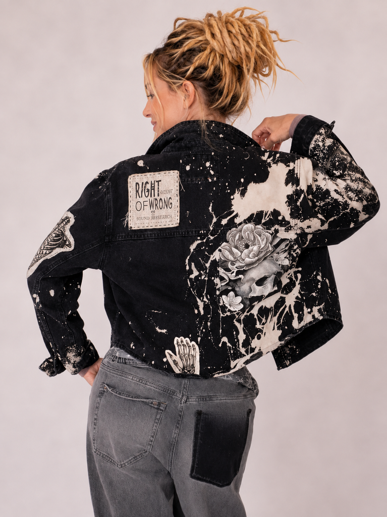 Moody Rose Academy / Boho Artisan Duster Upcycled Vintage Asid Black Denim Concept Avant-garde Patchwork Jacket