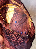 Melanitis Leda / Designer Top Hat Upcycled Raw Wide-Brim Butterfly Patched Artisan Hat Avant-Garde Sculptural Hat