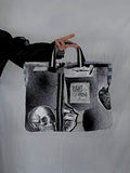 FOLL OF IT / Designer Handbag Distressed Black Denim Scull Appliqué Logo Eye Patch Appliqué Avant-garde Street-wear