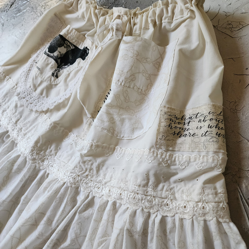 OINK OINK /  Designer Maxi Skirt Boho Vintage Boro Patchwork Upcycled Antique Lace Sustainable Off-White Cotton Ruffle Skirt