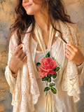 Sweet Mademoiselle / Cottage Bowtie Large English Rose Jabot Vintage Lace Linen Romantic Botanical Victorian Rose Tie