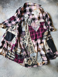 BEAUTIFULLY BROKEN / Designer Upcycled Kimono Duster Button-Down Flannel Top Artisan Cottage Appliqué