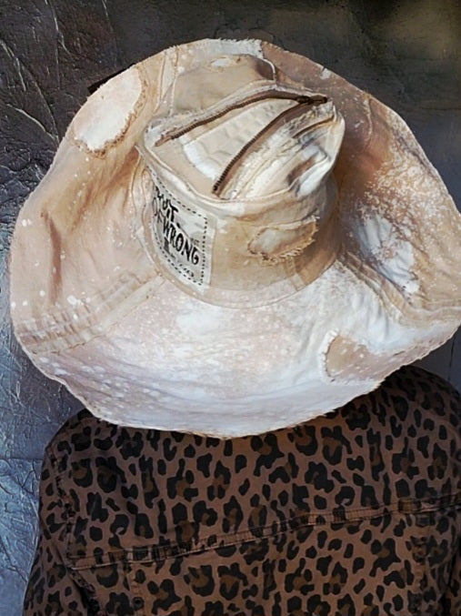 Comtesse La Fleur / Designer Top Hat Upcycled Raw Wide-Brim Rose Pin Pearl Embellishment Patched Artisan Hat