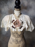 Comtesse La Fleur / Cottage Romantic Pelerine Shal Vintage Lace Large Silk Rose Flower Jabot Cotton Bowtie Tie Lace Choker