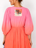 Ombré Tangerine Halyna / Designer Dress Upcycled Ombré Pink Tangerine Shabby Chic Cottage Butterfly JabotPatched Logo Monogram