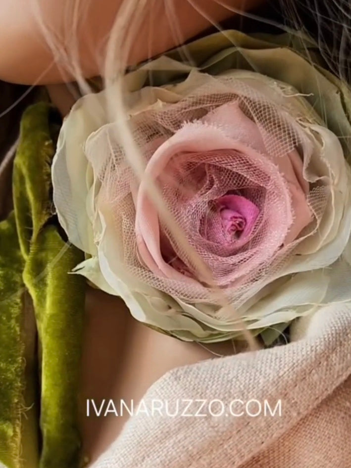 Monica Air / Vintage Lace Silk Cottage Romantic Flower Large Edwardian French Rose Bowtie Velvet Jabot Boho