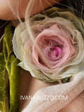 Monica Air / Vintage Lace Silk Cottage Romantic Flower Large Edwardian French Rose Bowtie Velvet Jabot Boho