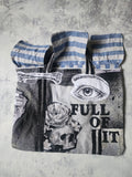 FOLL OF IT / Designer Handbag Distressed Black Denim Scull Appliqué Logo Eye Patch Appliqué Avant-garde Street-wear