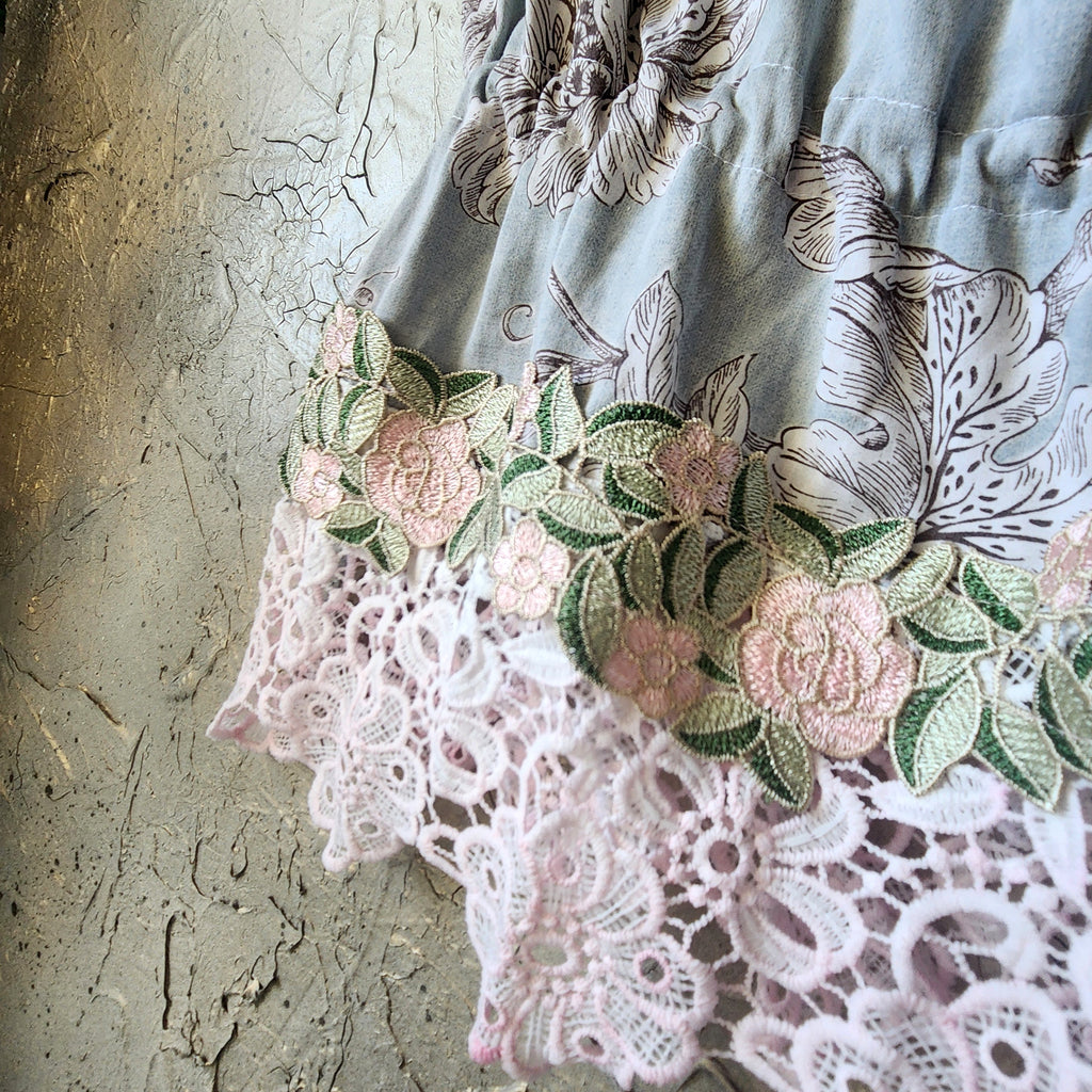 Cupid LOVE LETTERS / Designer Victorian Bloomers Ruffle European Cotton Love Letter Hand Patched  Distressing  Patchwork Floral Prints