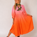 Ombré Tangerine Halyna / Designer Dress Upcycled Ombré Pink Tangerine Shabby Chic Cottage Butterfly JabotPatched Logo Monogram
