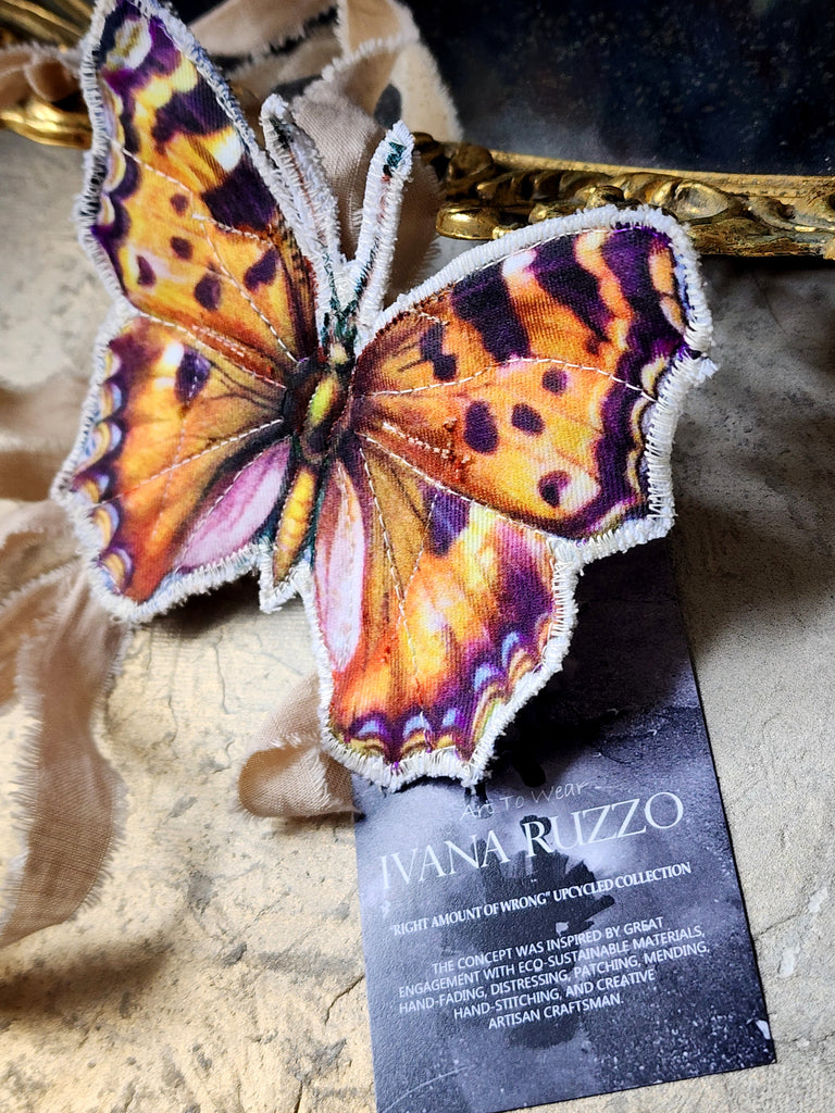 Victoria's Summer / Boho Graphic Vintage Fabric Jabot Botanical Bowtie Butterfly Necklace Belt Concept Upcycled Artisan Accessories