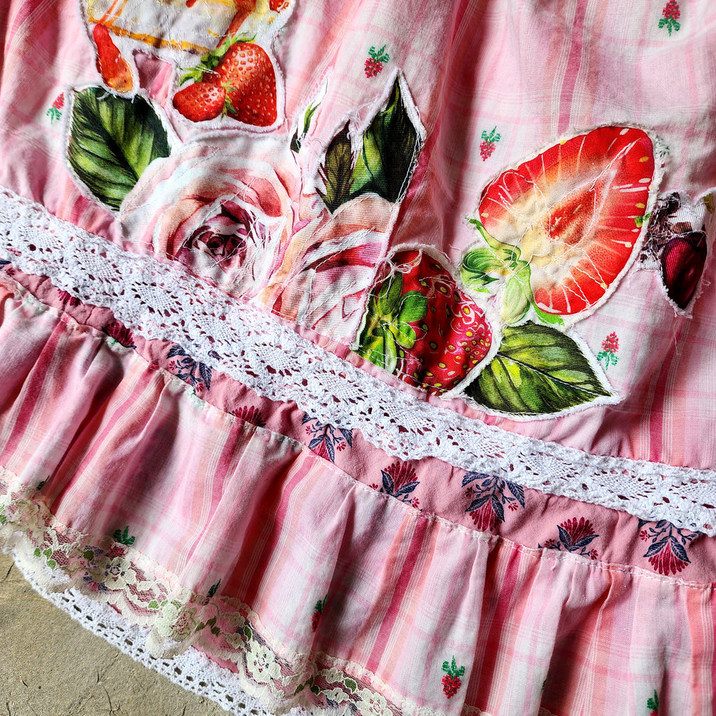 High Tea / Maxi Skirt Vintage Lace Cottage European Cotton Tea Cup Butterfly Rose Bird Boho style Upcycled Recycled Hand Stitched