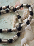 Lava And Chrome / Large Surf Choker Natural Blue Stone Lava Unique Beaded Necklace for Men