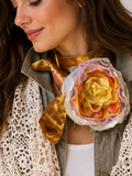Golden Frost / Cottage Jabot Silk Romantic Flower Fabric Rose Gold Camellia Bowtie Antique Lace 20th century 60s archives