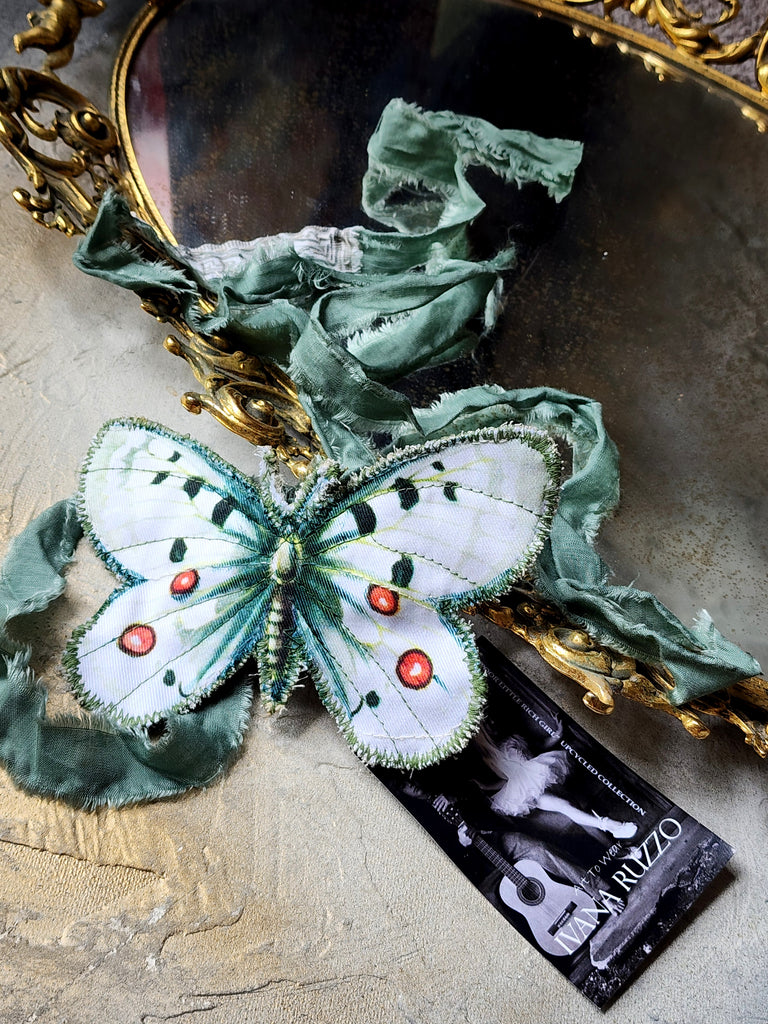 Midnight Fairy / Boho Graphic Vintage Fabric Jabot Botanical Bowtie Butterfly Necklace Belt Concept Upcycled Artisan Accessories