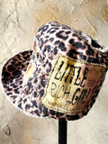 OP-La GURSON / Avant-Garde Top Hat Sculptured Designer French Garçon Cap Upcycled Leopard Raw Cut Patched