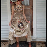 Archivist / Boho Designer Patchwork Maxi Dress Cat Patchwork European Cotton Applique Hand Made Unique Maxi