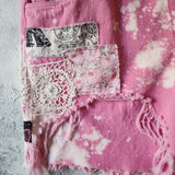DOGS AND HEARTS / Designer Hot Pink Denim Jumpsuit Romper Unique Concept Wear Avangard Fashion Shabby Chic
