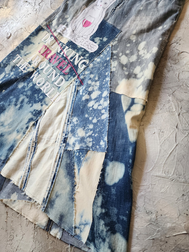 Drink Around the World / Avant-garde Designer Maxi Skirt Upcycled Recycled Denim Chic Concept Street wear