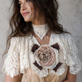 Comtesse La Fleur / Cottage Romantic Pelerine Shal Vintage Lace Large Silk Rose Flower Jabot Cotton Bowtie Tie Lace Choker