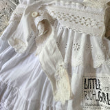 Spread Love Rose / Designer Maxi Dress  size L/M Vintage Lace Edwardian Off-White Cotton Magnolia Belt Flower