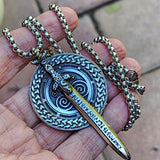 Swords And Runes / Unique Necklace for Men Silver Necklace Pendant Gift Guy Mens Gift Idea