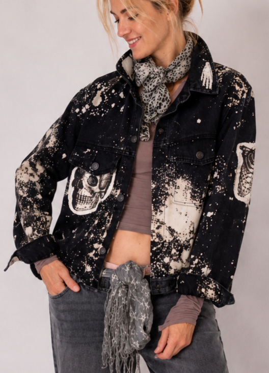 Moody Rose Academy / Boho Artisan Duster Upcycled Vintage Asid Black Denim Concept Avant-garde Patchwork Jacket