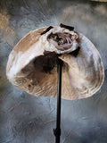 Comtesse La Fleur / Designer Top Hat Upcycled Raw Wide-Brim Rose Pin Pearl Embellishment Patched Artisan Hat