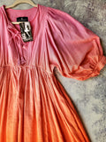 Ombré Tangerine Halyna / Designer Dress Upcycled Ombré Pink Tangerine Shabby Chic Cottage Butterfly JabotPatched Logo Monogram