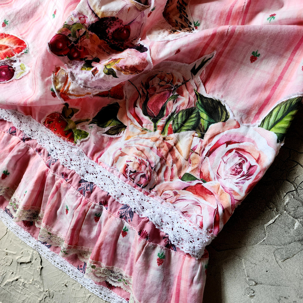 High Tea / Maxi Skirt Vintage Lace Cottage European Cotton Tea Cup Butterfly Rose Bird Boho style Upcycled Recycled Hand Stitched
